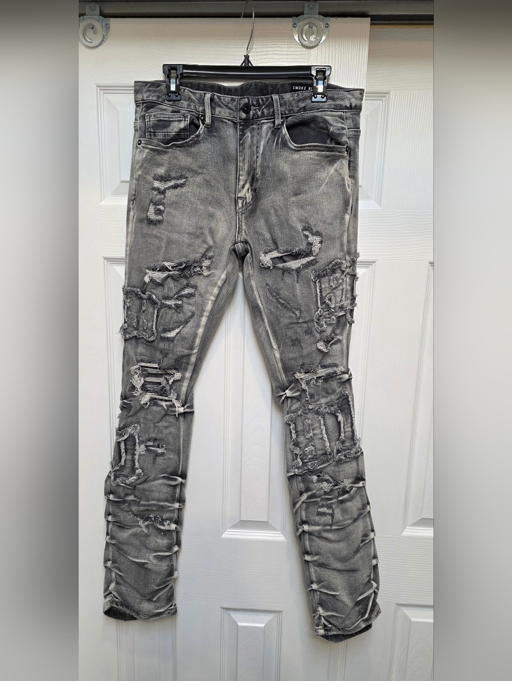 Smoke Rise Flame Rip & Repair Distressed Stacked Flare Fit Denim Jeans 32x36 Men
